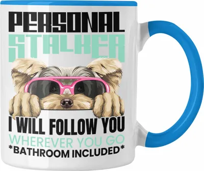 Produktbild von Trendation - Yorkie Besitzerin Tasse Geschenk Lustiger Spruch Geschenkidee Personal Stalker (Blau)