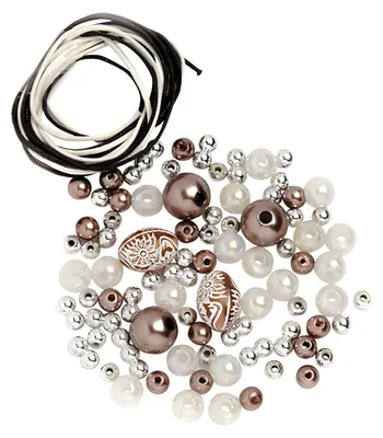 Produktbild von GLOREX Perlen-Set braun-weiß-silber