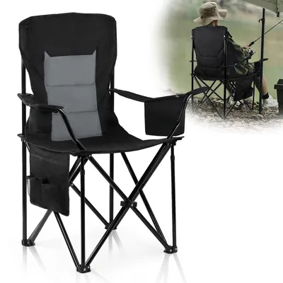 Produktbild von Campingstuhl Faltstuhl mit Getränkehalter & Tragetasche Angelsessel (1 St), Klein pack mit Tasche Faltstuhl Anglerstuhl hohe Rückenlehne