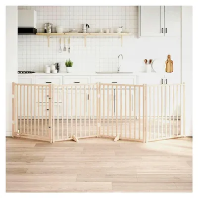 Produktbild von Freistehendes, klappbares Hundegitter aus Holz 320 cm für kleine und mittelgroße Hunde mit Tür und Füßen