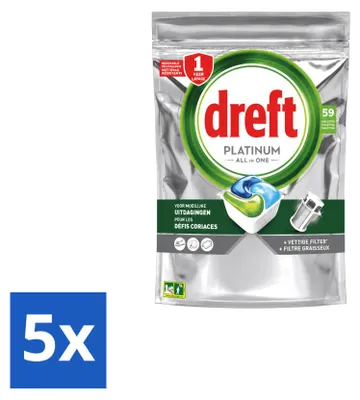 Produktbild von 5 x Dreft Platinum All-in-One Spülmaschinentabs Original - 879 g - Vorteilspackung - 5 Stücke