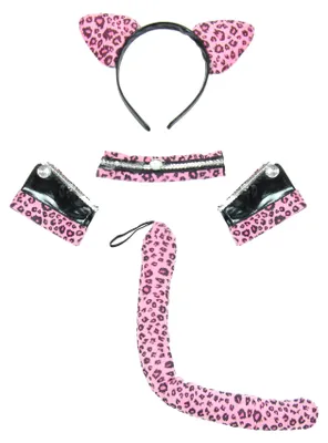 Produktbild von Katzen Kostüm Set schwarz pink Leopard  Katzenkostüm
