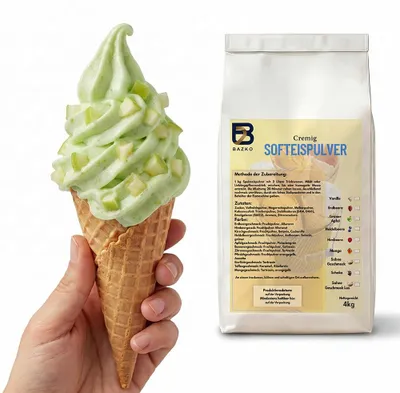 Produktbild von Bazko Grüner Apfel Eispulver für Eismaschine | Softeispulver Speiseeispulver 4 kg für 12 kg Eis
