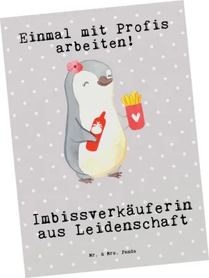 Produktbild von Mr. & Mrs. Panda Grußkarte Imbissverkäuferin Leidenschaft - Grau Pastell - Geschenk, Lustig, bildkarte, Witzig, Spruch, Kunstkarten, Ansichtskarte, Imibissverkäuferin