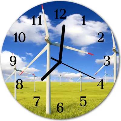 Produktbild von Glasuhr Wanduhr Küchenuhr Echt-Glas 30fi cm Windpark grün blau