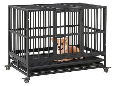 Image de Cage pour chien – Cage de transport pour chien – Pliable avec roulettes – En fer robuste – Pour chiens de taille moyenne