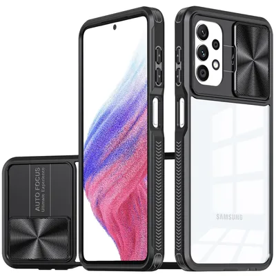 Immagine prodotto di Custodia Galaxy A52, Custodia ibrida in TPU trasparente con copertura scorrevole per fotocamera Samsung Galaxy A52 5G/A52s 5G nero