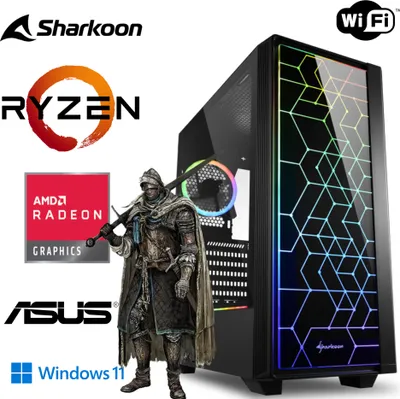 Produktbild von Gaming PC  - Ryzen 5 5600G 6x 4,4GHz - 32GB  RAM - 1TB M.2 SSD - SHARKOON RGB Gehäuse mit gehärtetem Glas -  WLAN