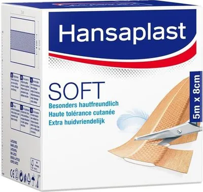 Produktbild von HANSAPLAST Soft Pflaster 8 cmx5 m Rolle 1 St