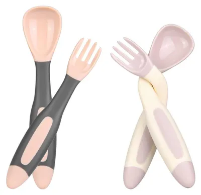 Immagine prodotto di Set di cucchiai e forchette per neonati, 4 pezzi, rosa, senza BPA, flessibili, adatti dai 0 mesi