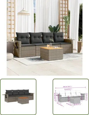 Produktbild von The Living Store 5-tlg. Garten-Sofagarnitur mit Kissen Grau Poly Rattan