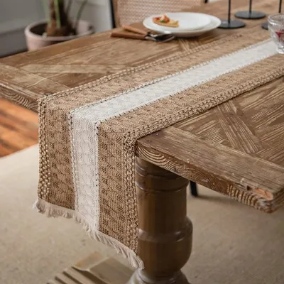 Obrázek produktu pro Běžec na stůl z bavlny, macramé, boho, krajka, běhoun na stůl, venkovský styl, ubrus, dekorace na stůl pro piknik, oslavu, kuchyni, svatbu, 30 x 160 cm