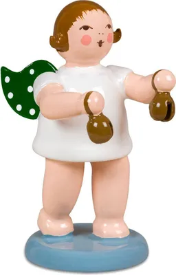 Produktbild von Holzfigur Engel mit Kastagnetten und Krone Höhe 6cm NEU