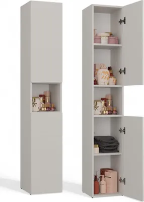 Immagine prodotto di NEL I Armadio da bagno con 2 ante corte e 5 ripiani – Sistema TIP-ON | Colore: cashmere
