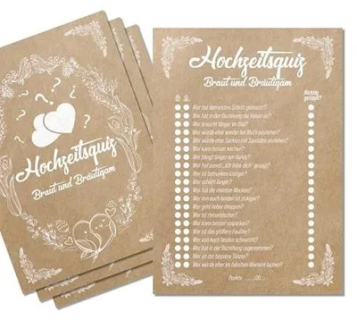Zdjęcie produktu dla Kartki quiz ślubny papier 50 sztuk dekoracja wesele dla gości