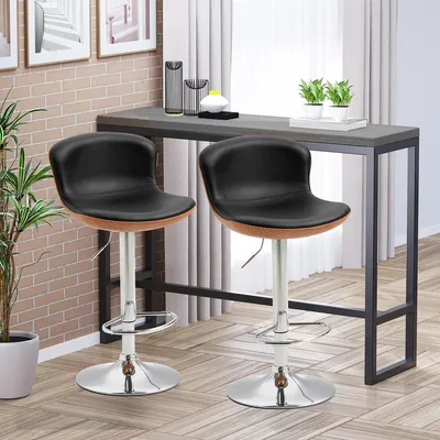 Produktbild von Barhocker 2er-Set höhenverstellbar drehbar, Küchenhocker Tresenhocker Kunstleder, Schwarz-Silber | Stufenlos verstellbar | Rückenlehne | Fußstütze