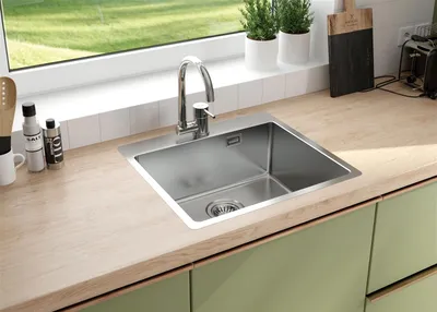 Produktbild von [Edelstahlspüle 50,5x55 Silber + Armatur Spiral] Hochwertig beidseitig Montierbar Küchenspüle eckig Einbauedelstahlspüle Edelstahl Spülbecken f. Unterschränke ab 45 cm inkl. Siphon-Set