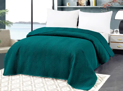 Produktbild von Türkiser Tagesdecke für das Bett mit Muster ARROW VELVET Maße: 200 x 220 cm
