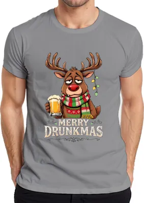Zdjęcie produktu dla Merry Drunkmas Reindeer Beer Christmas Funny Gift Retro Koszulka Męska, Szary, M