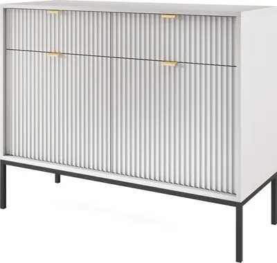 Produktbild von Selsey Sideboard Vellore Kommode 2-türig mit 2 Schubladen, Grau mit geriffelten Fronten, 104 cm