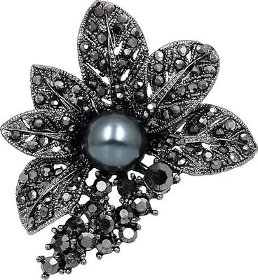 Produktbild von PINETS Brosche Schwarze Blume Strass Perlenblätter