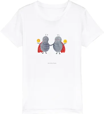 Produktbild von Mr. & Mrs. Panda Kleinkinder T-Shirt Sternzeichen Zwilling 12-14 Jahre (152/164) - Weiß - Geschenk, Teenager, Kinder Shirt, Glückskäfer, Geburtstag Mai, Jungen, Zwillinge