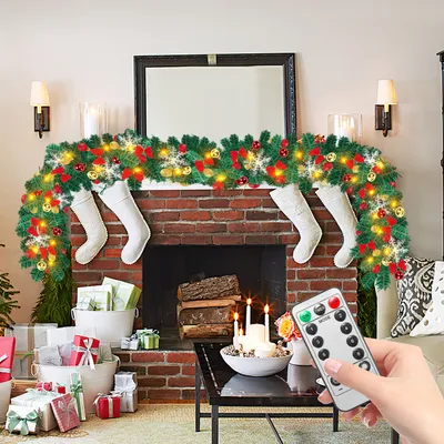 Zdjęcie produktu dla Jopassy Christmas Garland Sztuczna girlanda jodłowa Zielona dekoracja świąteczna o długości 5 m z pilotem - na zewnątrz i do wnętrz