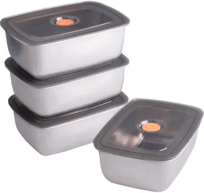 Produktbild von Tiefkühlbehälter 1500 ml - 4 Stück - Unverrostbar - Stackschrankfähig - Recycelbar - Für den Kühlschrank - Lebensmittelbehälter