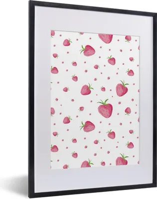 Produktbild von MuchoWow® Gerahmtes Poster Erdbeere - Obst - Weiß - Aquarell 30x40 cm - Poster mit Schwarzem Bilderrahmen Wandposter Rahmen Foto Bilder - Wandposter Schlafzimmer