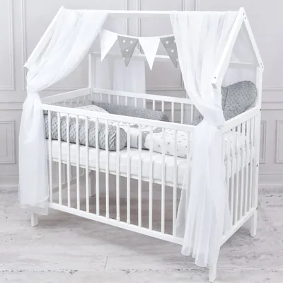 Produktbild von Baby-Delux Hausbett Kinderbett Gitterbett weiß 60x120 Schutzgitter Beißschienen Matratze Bett Set Super Star
