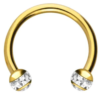 Produktbild von Ohrpiercing, Nasenpiercing, Septum Piercing Chirurgenstahl Hufeisenring EPOXY-RING-KUGELN + KRISTALLE Farbe: Gold + Kugelgröße: 3mm Innendurchmesser: 9mm + Stabstärke: 1,2mm