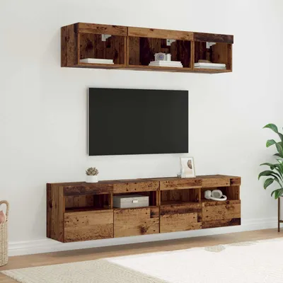 Zdjęcie produktu dla Maison Exclusive - Szafki pod telewizor z oświetleniem LED, 5 sztuk, wykonane z recyklingowanego drewna i płyt drewnopochodnych