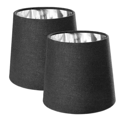 Produktbild von Navaris 2x Lampenschirm Tischlampe E14 rund - 15,2x13,7x17,2cm - Lampenschirme für Tischlampen Set - E 14 Leuchtenschirm - Schwarz Silber