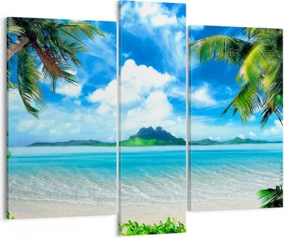 Produktbild von Bild auf Leinwand - Leinwandbild - Strand Urlaub Insel Palme - 95x80cm - Wand Bild - Wanddeko - Leinwanddruck - Bilder - Kunstdruck - Wanddekoration - Leinwand bilder - Wandkunst - CB95x80-2528