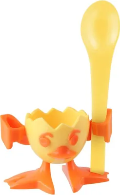 Produktbild von Fackelmann Kindereierbecher mit Löffel CHICKY, Eierbecher und Eierlöffel aus Kunststoff, lustiger Hühnchen-Eibecher (Farbe: Gelb/Orange)