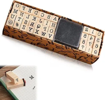 Produktbild von 40 Holzstempel Alphabet Buchstaben Ziffern Symbole Set mit Stempelkissen für Kunst