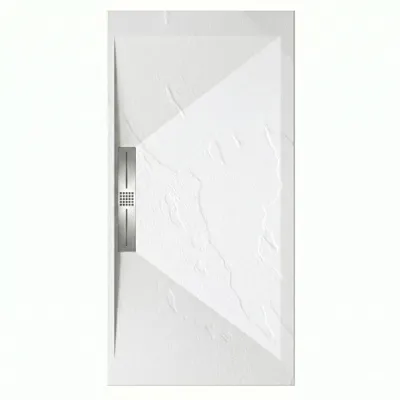 Produktbild von Mineralguss-Duschwanne extra flach EDIS Schieferoptik WEIß 80x190 cm Edelstahl in chrom Ablaufschutz in Chrom