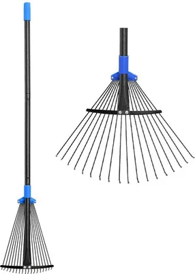 Obrázok produktu pre Ibenzoa® Nastaviteľná záhradná metla a hrabľa na lístie, kovová, čierna – priemer tyče 25 mm, hlava 20 cm/42,5 cm, teleskopická tyč 75–150 cm