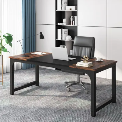 Immagine prodotto di Scrivania - Tavolo per computer - Scrivania - Postazione di lavoro - Tavolo da pranzo - Colore: marrone rustico/nero - Dimensioni: 180x80x75 cm