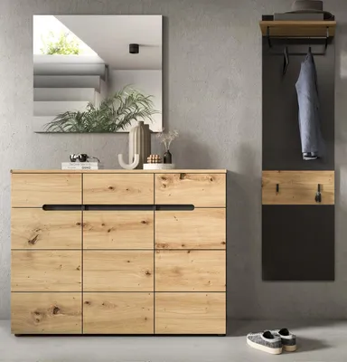 Produktbild von Garderobe Set 3-teilig "Cooper" in Artisan Eiche und grau 180 cm, Soft-Close