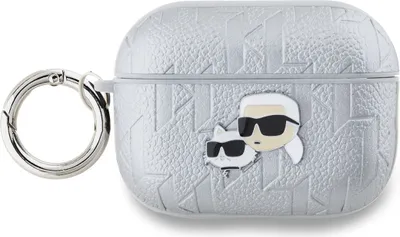 Image de Karl Lagerfeld, Étui pour AirPods Pro 2 estampillé Karl & Choupette, argenté