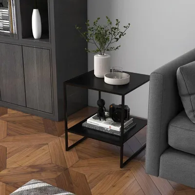 Image de Table d'appoint industrielle avec compartiment de rangement | Couleur : Noir | Dimensions : 40x40x45 cm
