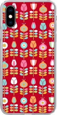Produktbild von MuchoWow® Handyhülle Schutzhülle Hülle für Telefoonhoesje iPhone X Muster - Blumen - Retro - Rot Silikon Softcase Handy Hülle - Handyhülle
