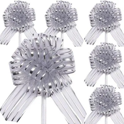 Produktbild von Organza Schleifen Große Schleifen Geschenkdekoration Wasserfest - 6 Stück in Silber