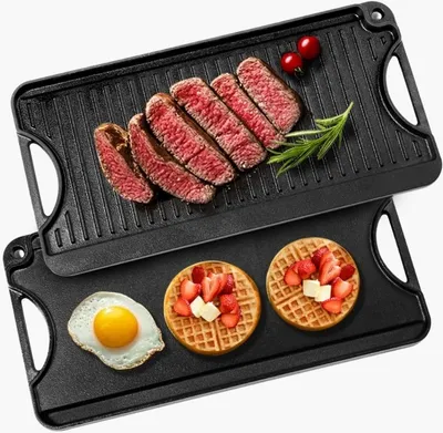 Produktbild von Wendbare Grillplatte Vorgewürzte BBQ-Gusseisen-Pfanne 492x218mm - Grillzubehör - Gusseisenpfanne für BBQ