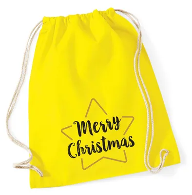 Produktbild von Huuraa Turnbeutel Weihnachtsstern Merry Christmas 12 Liter Yellow Baumwolle Rucksack Geschenkidee