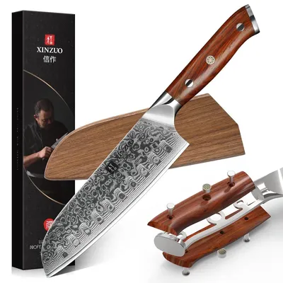 Zdjęcie produktu dla Profesjonalny nóż Santoku z stali damasceńskiej, 18 cm