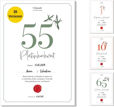 Immagine prodotto di Frank Paperman® | 55° anniversario di matrimonio | anniversario di matrimonio | anniversario di matrimonio di platino |  di anniversario di matrimonio | classico | prestampato in formato DIN A4