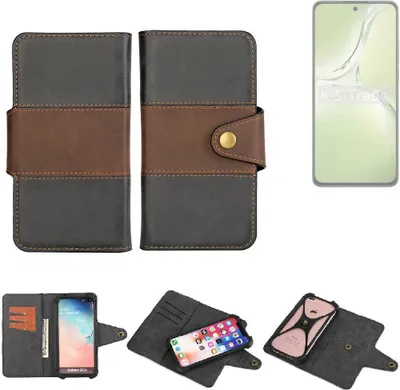 Produktbild von K-S-Trade Handyhülle Schutzhülle Hülle Bookstyle Wallet-Case kompatibel mit Oppo K12x 5G PJT110 Bumper Rundumschutz schwarz-braun 1x