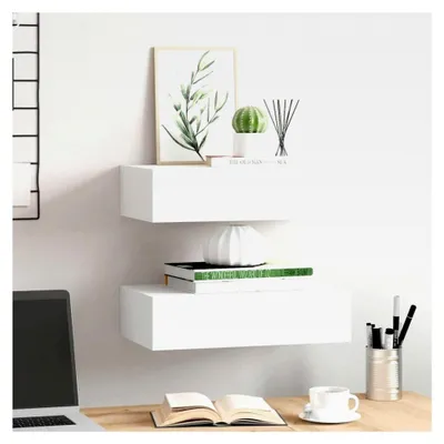Produktbild von Wandregale mit Schubladen, 2 Stück, Weiß, 40x23,5x10 cm, MDF